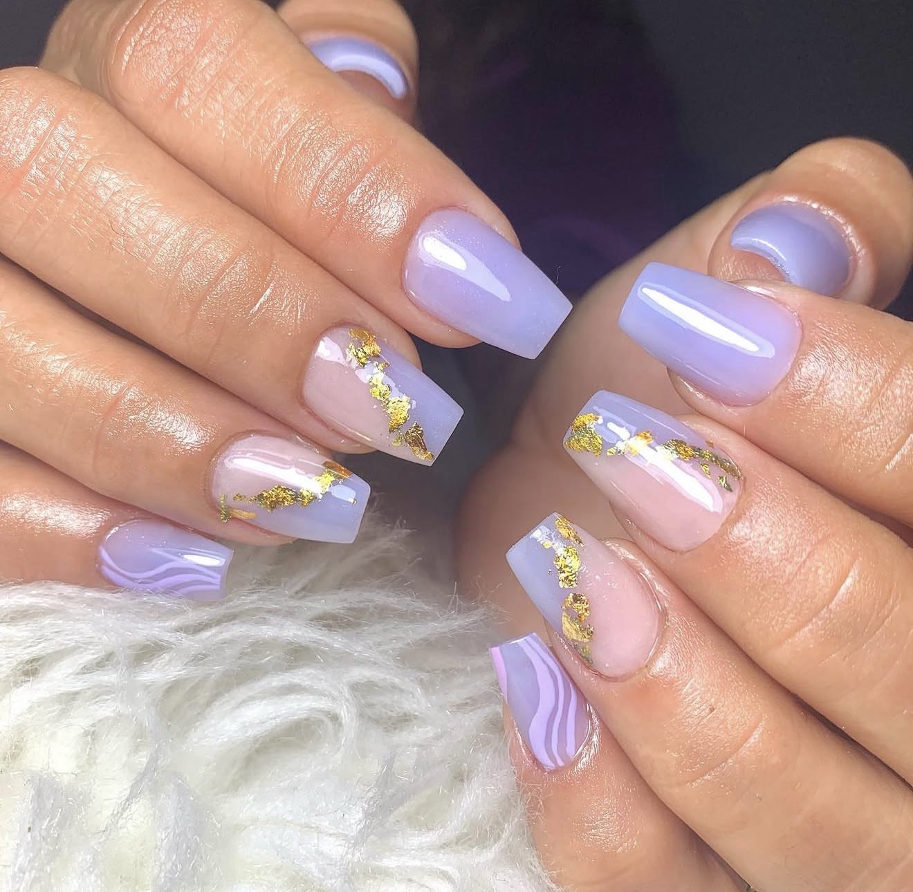 Lilac coffin nails with gold foil accents