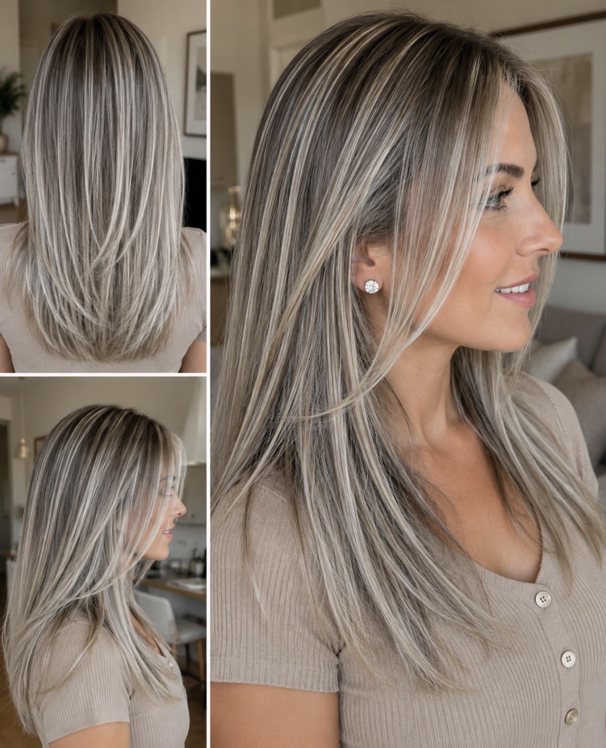 Silver and ash blonde highlights with modern layering