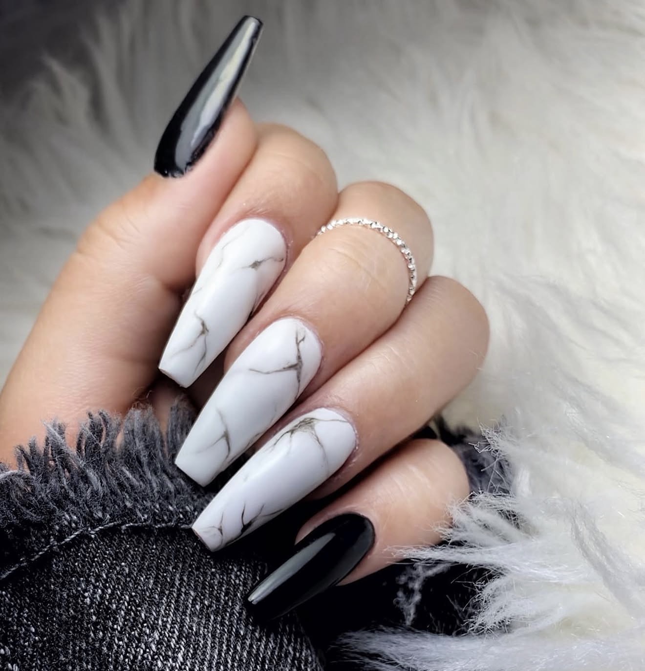 White marble and glossy black coffin nails