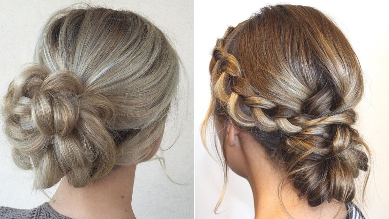 Elegant low bun and braided updo styling