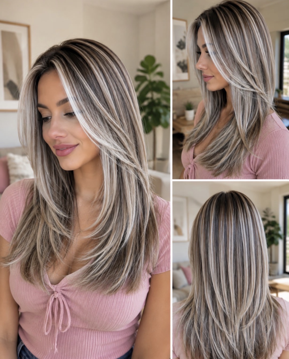 Platinum blonde balayage with shadow root and soft layers