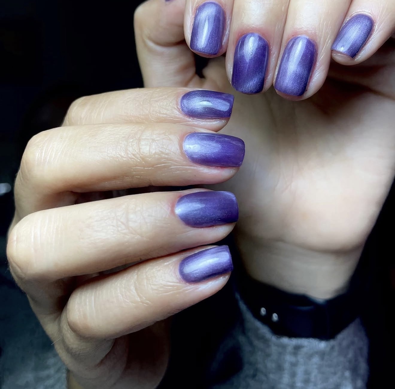 Purple chrome square nails