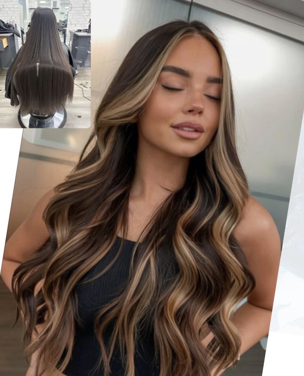 Face-framing caramel balayage with glossy blowout