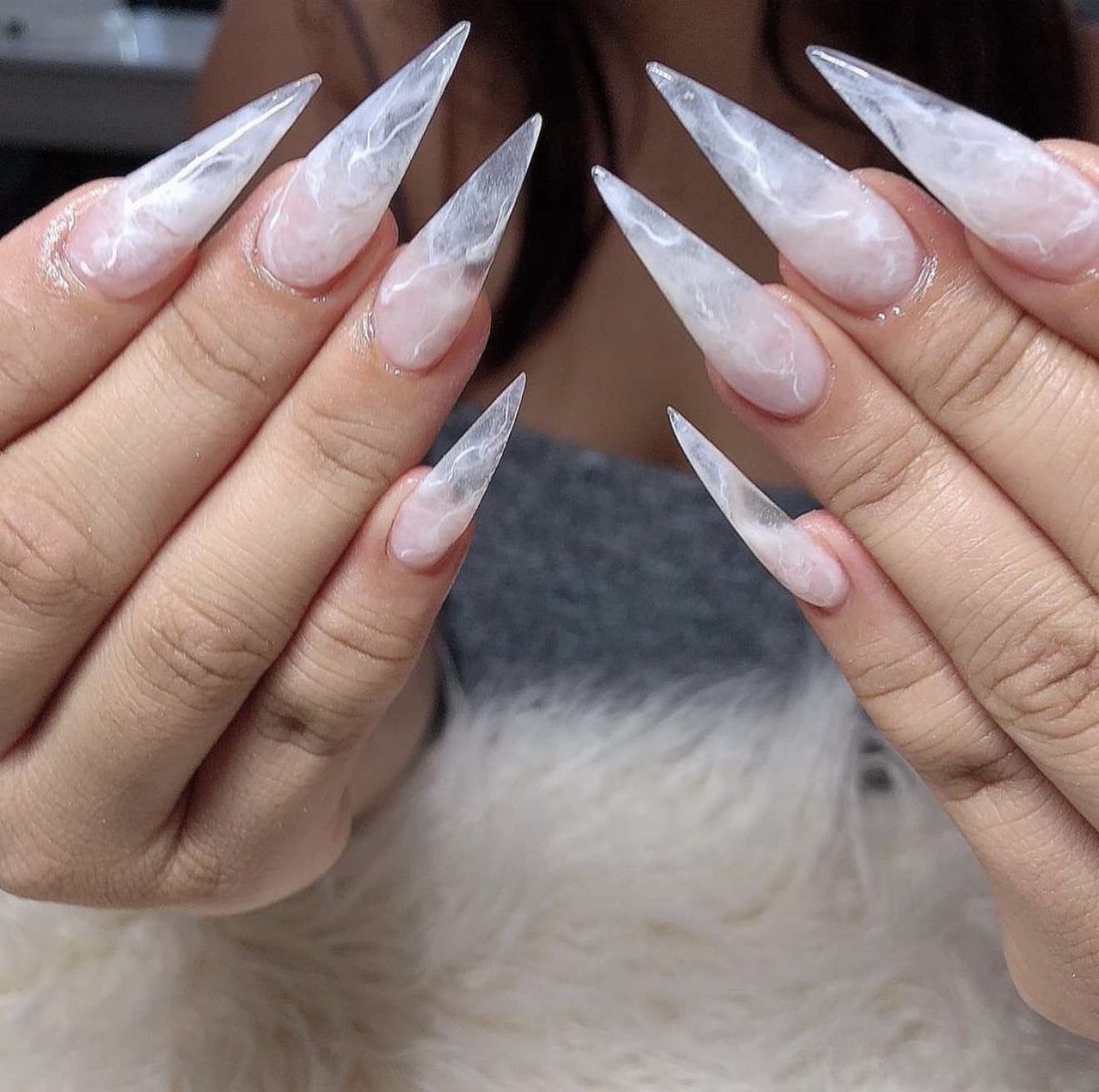 White marble stiletto nails